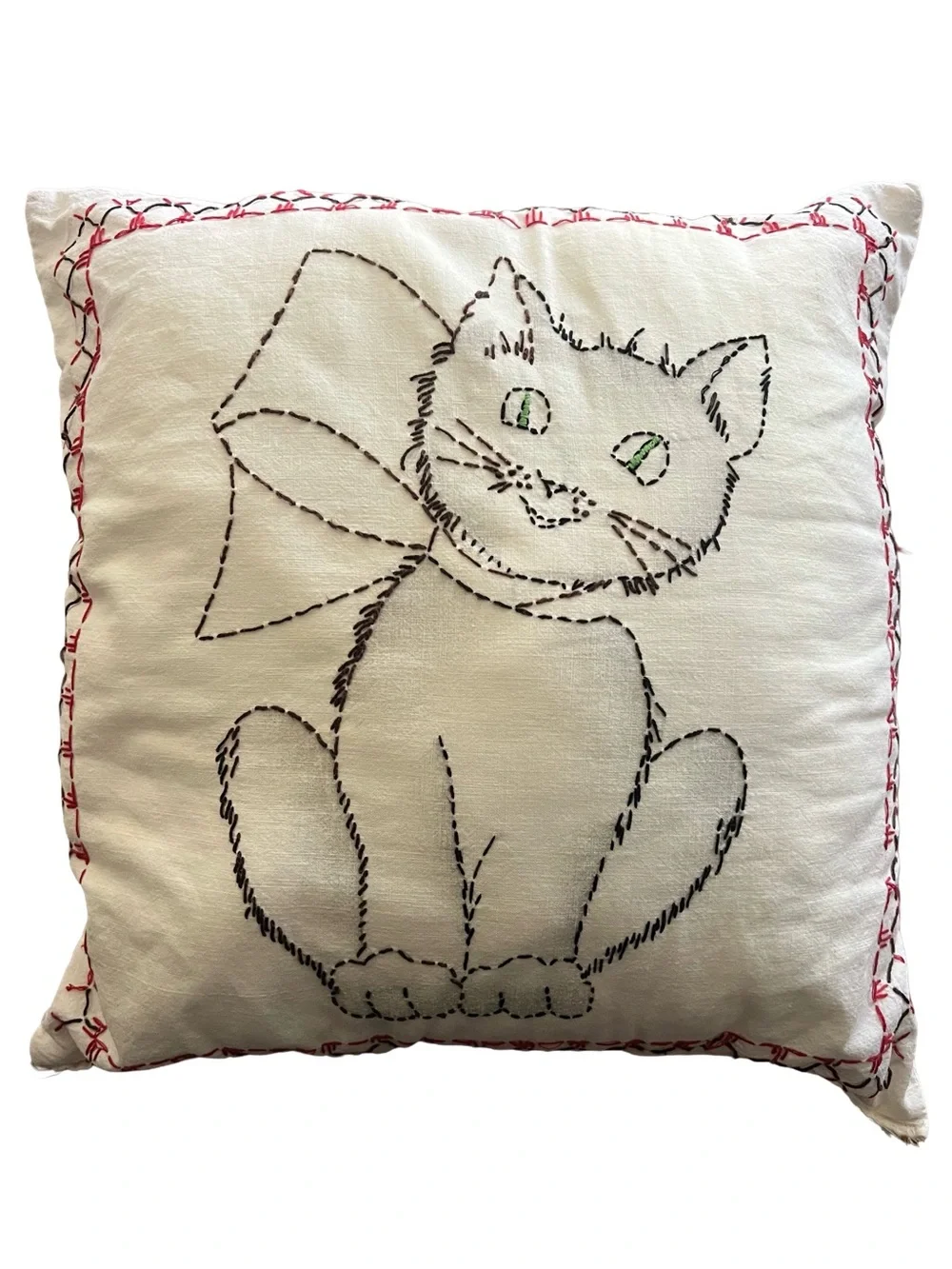 Embroidered Puppy & Kitten Throw Pillows (2) - retro nursery decor vintage